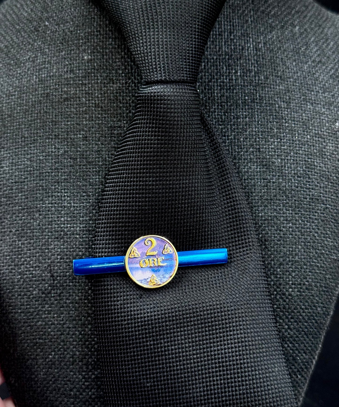 Vintage slipsnål samlermynt blå 2 øret