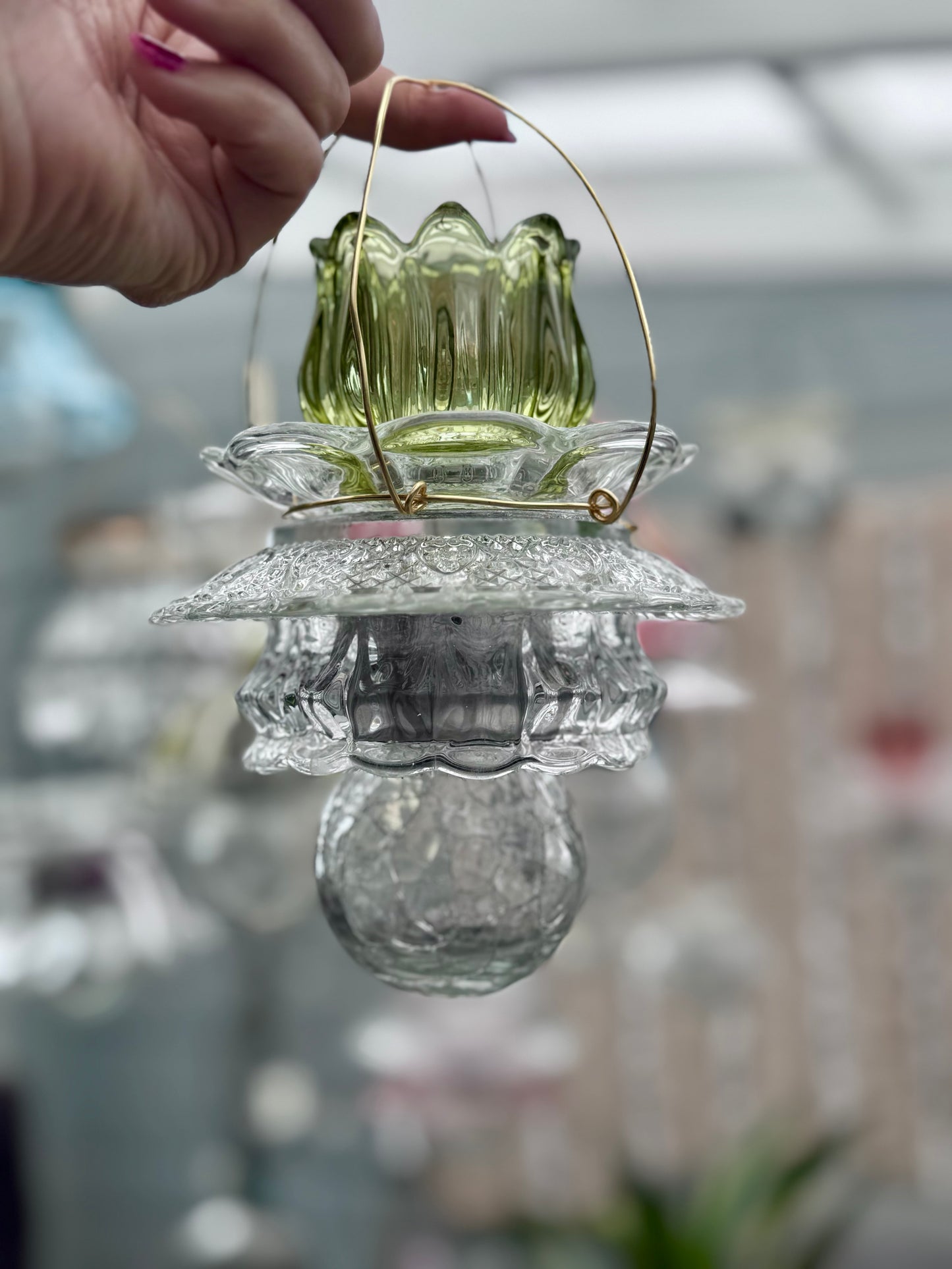 Vintage Solcellelampe hengelykt - grønn tulipan