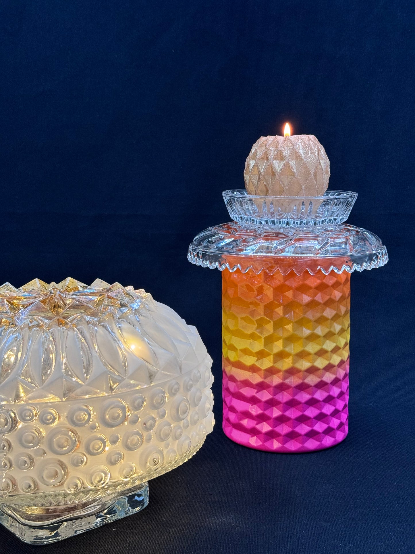 Vintage Diamantlampe med solnedgangfot og vintage kuppel