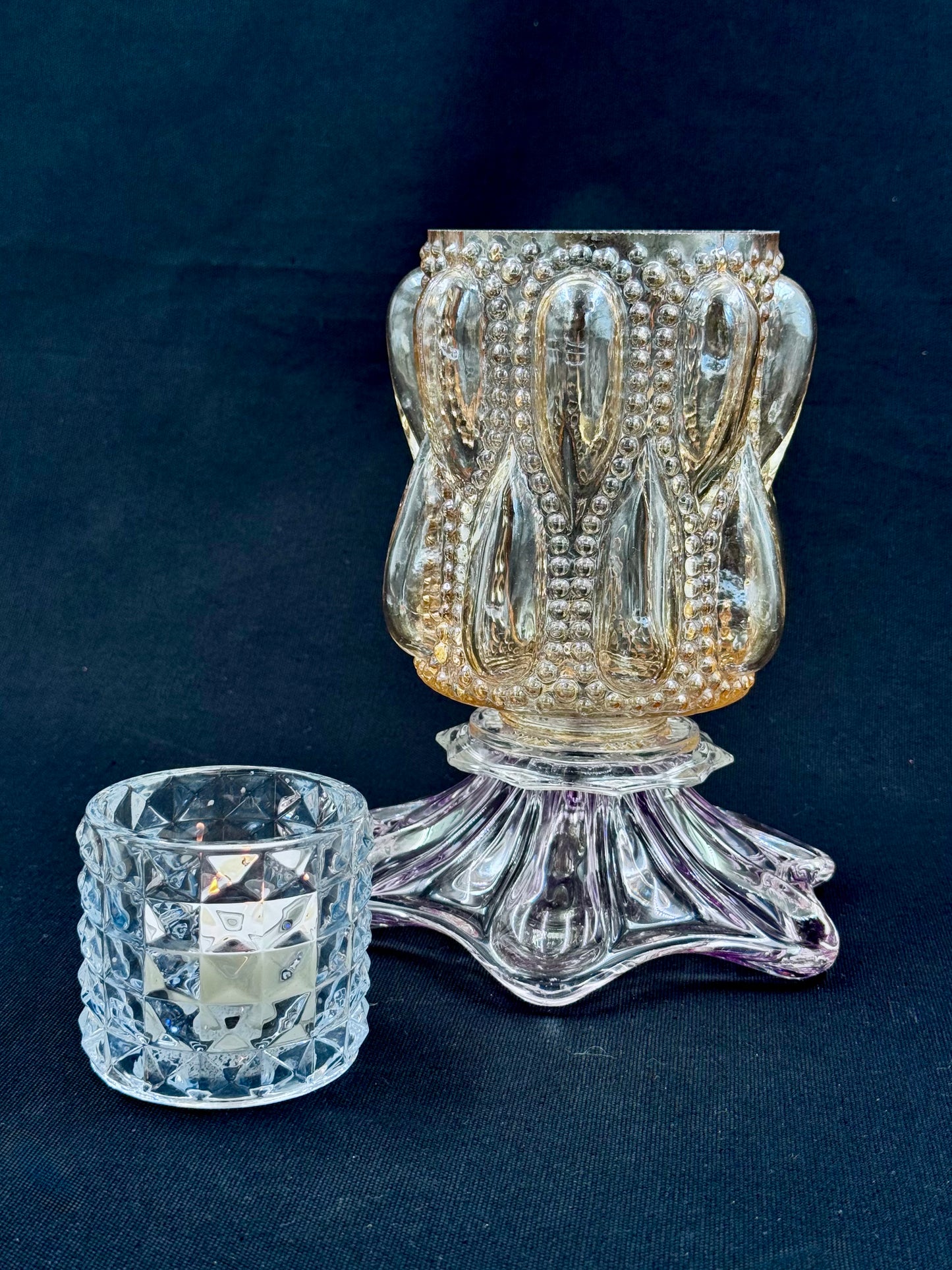 Vintage Helena Tynell lykt og skål i designerkrystall lys lilla Chribska