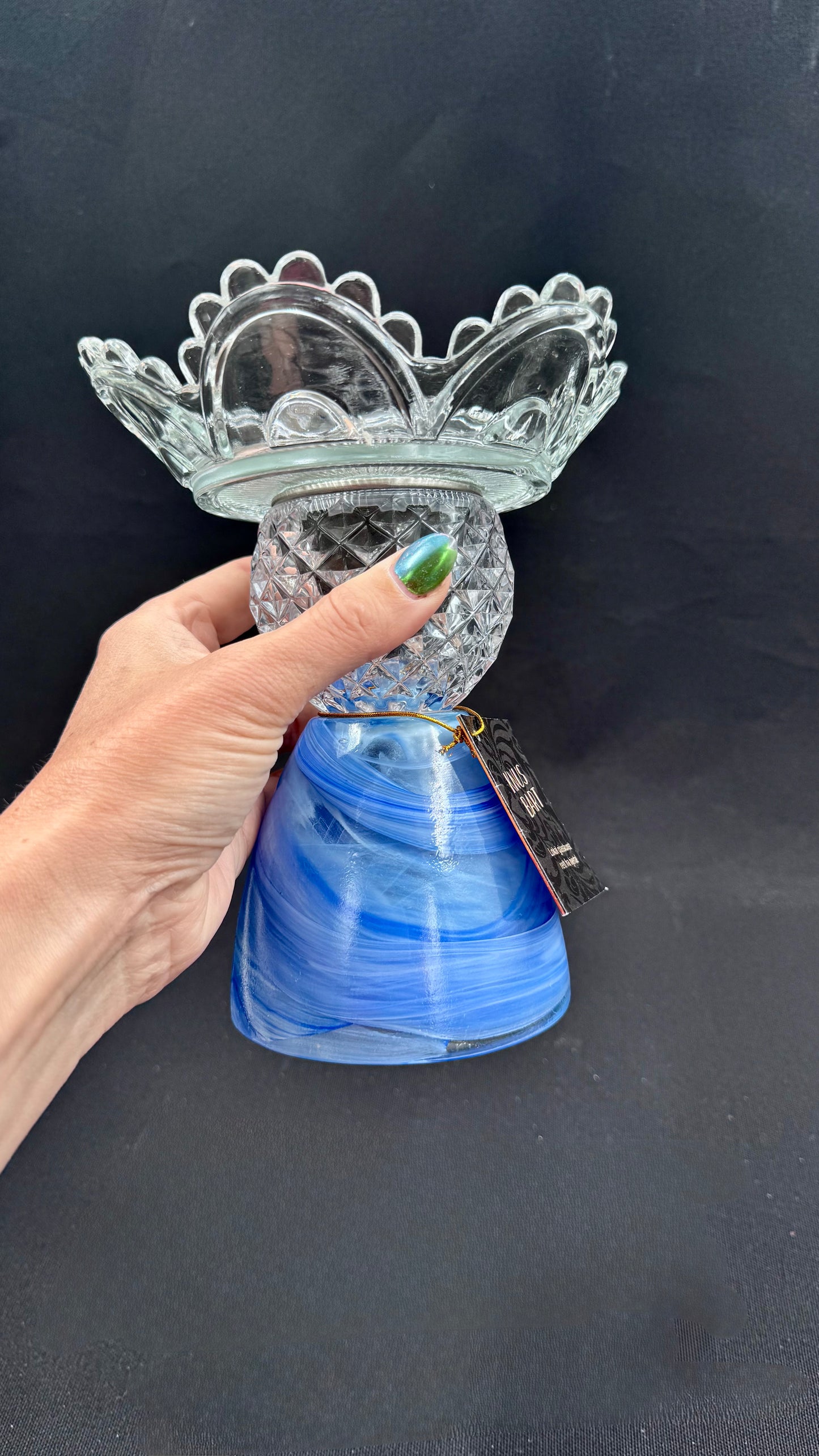 Mini Solcellelampe blå fot og sjøgrønn skål