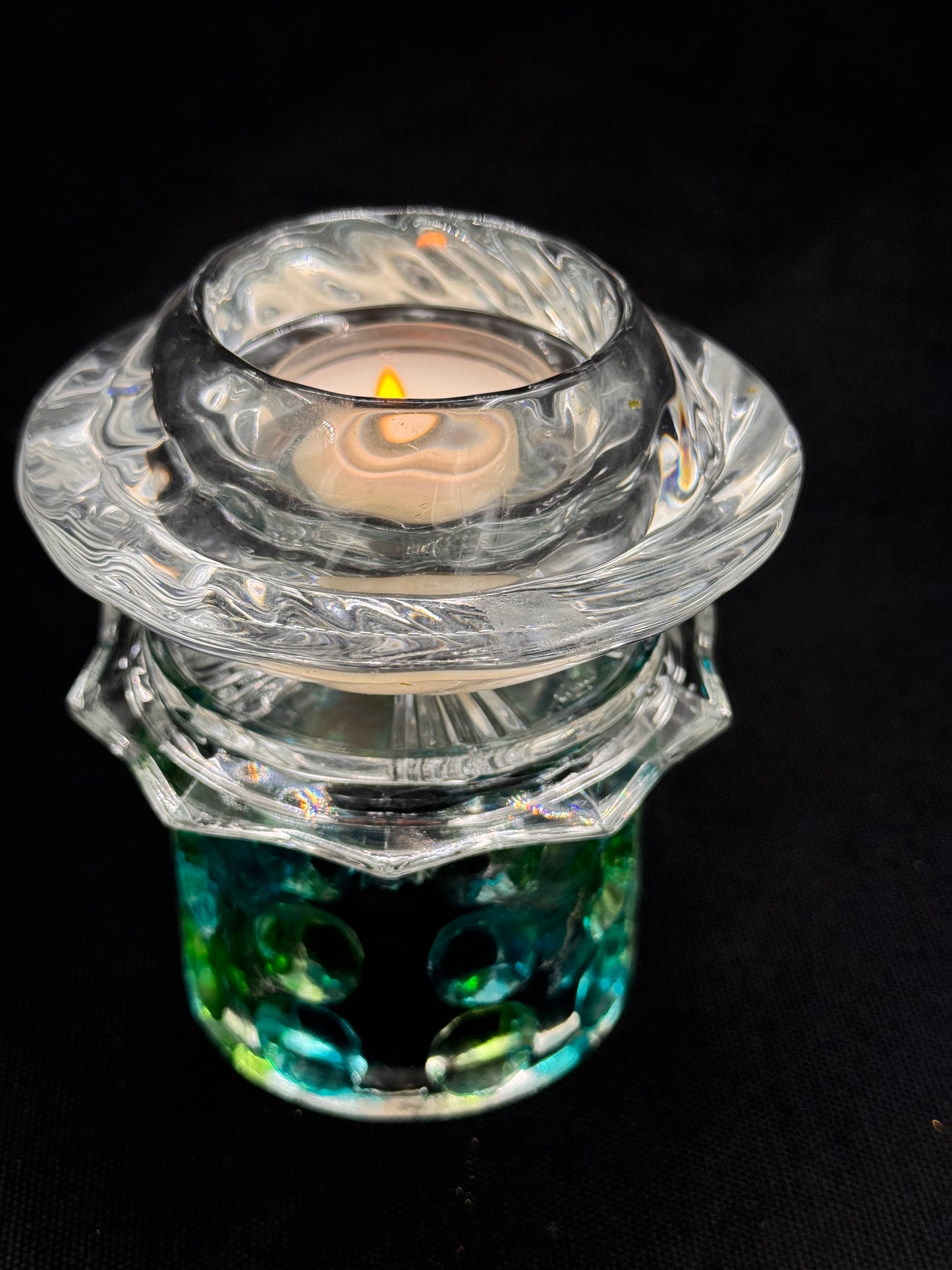 Vintage lysestake «mini» grønn/blå