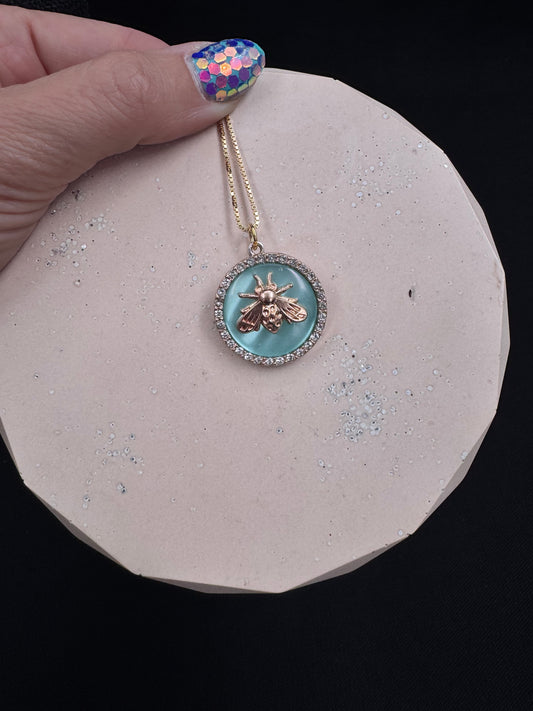 Vintage Gucci smykke stort turkis med insekt i gull
