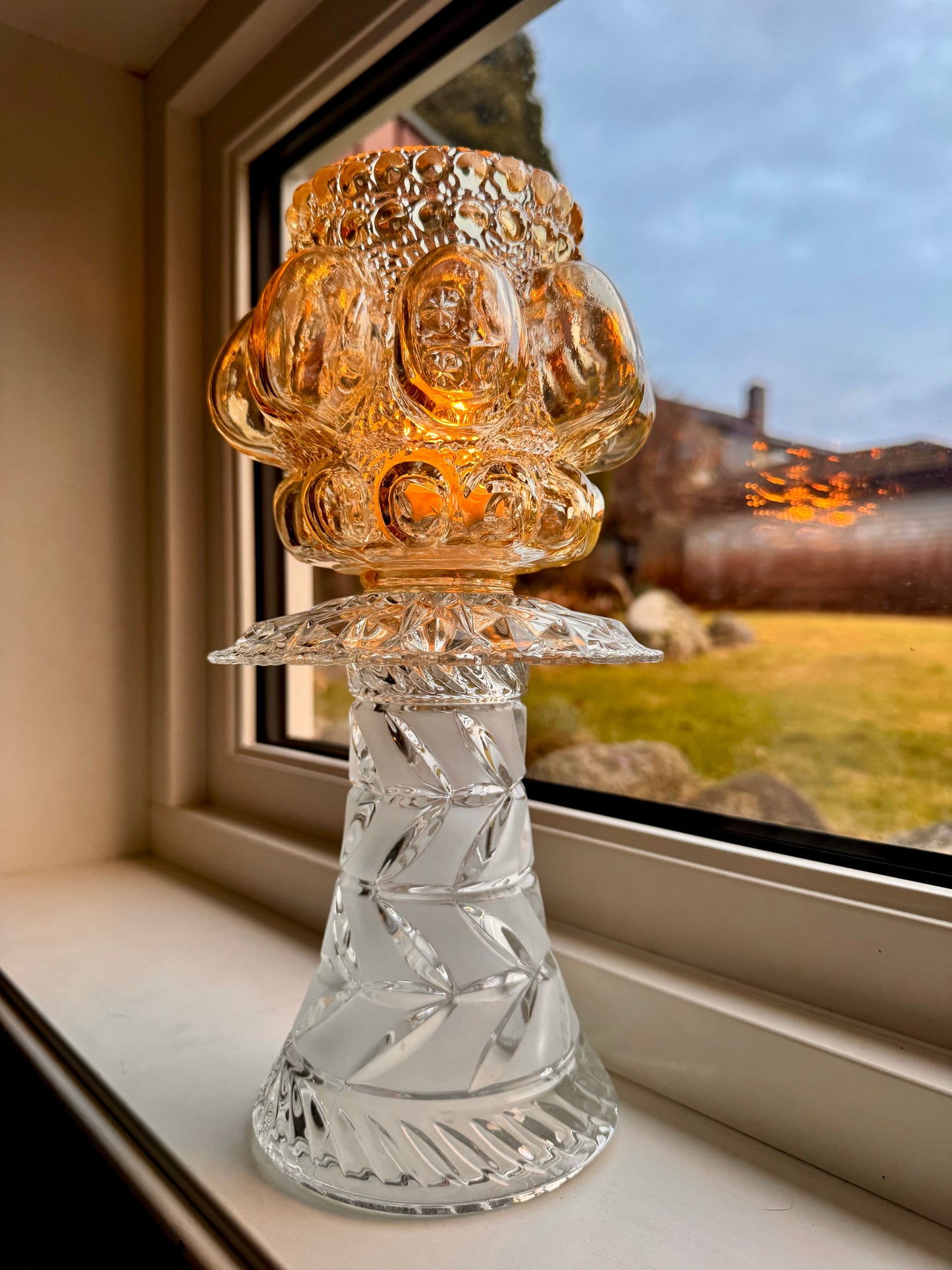 Vintage Helena Tynell lyslykt og krystallvase