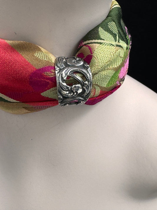 Vintage Skjerfring «Rokokko Hardanger» stor oksidert