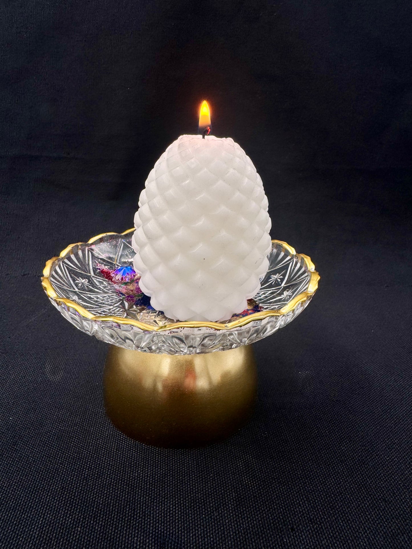 Vulvakunst klart glass og gullkant med fargefest-Vulva diamant