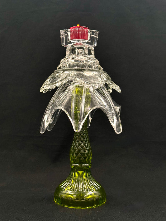 Vintage Juletre med grønn glassfot og krystall