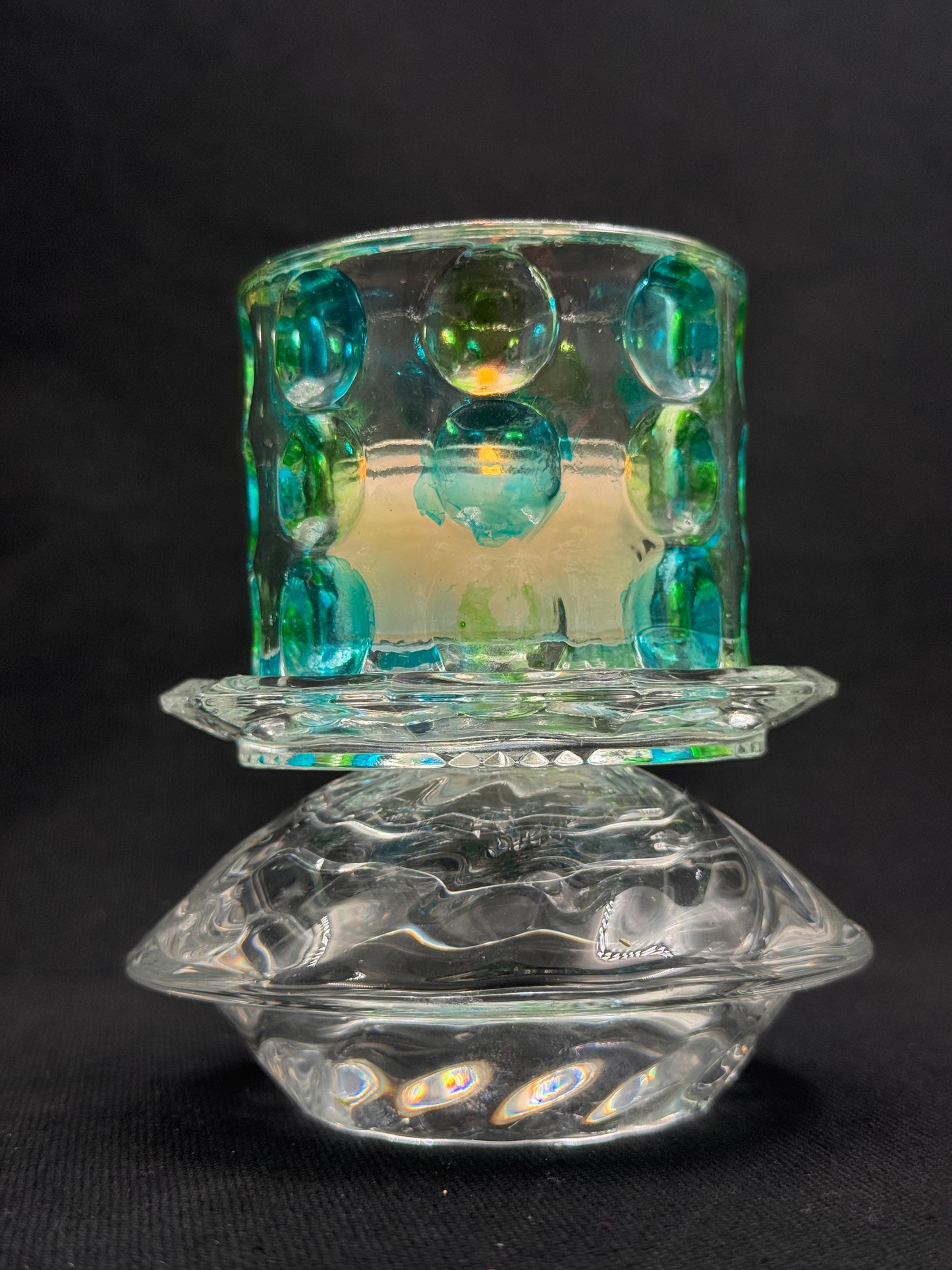 Vintage lysestake «mini» grønn/blå