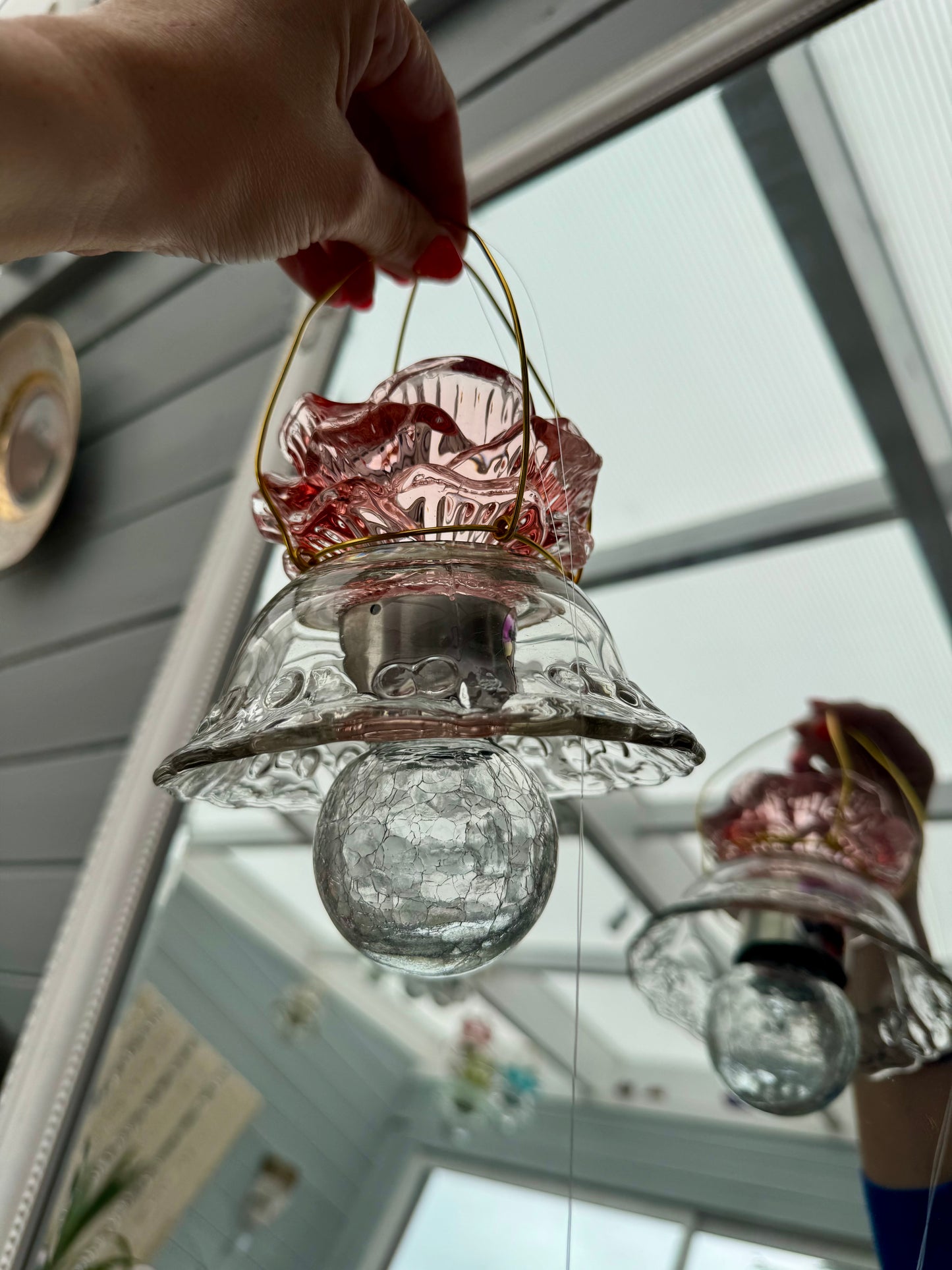 Vintage Solcellelampe hengelykt - rosa rose med gull feste