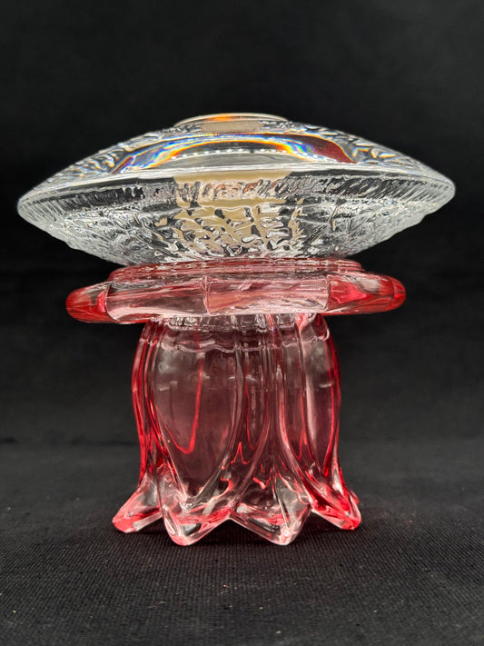 Vintage lysestake Orrefors krystall og med rosa