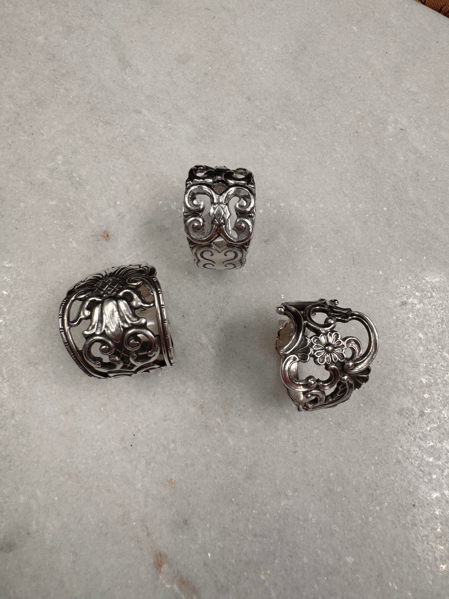 Bestilling! Vintage 3 skjerfringer og 3 ringer - eget sølv