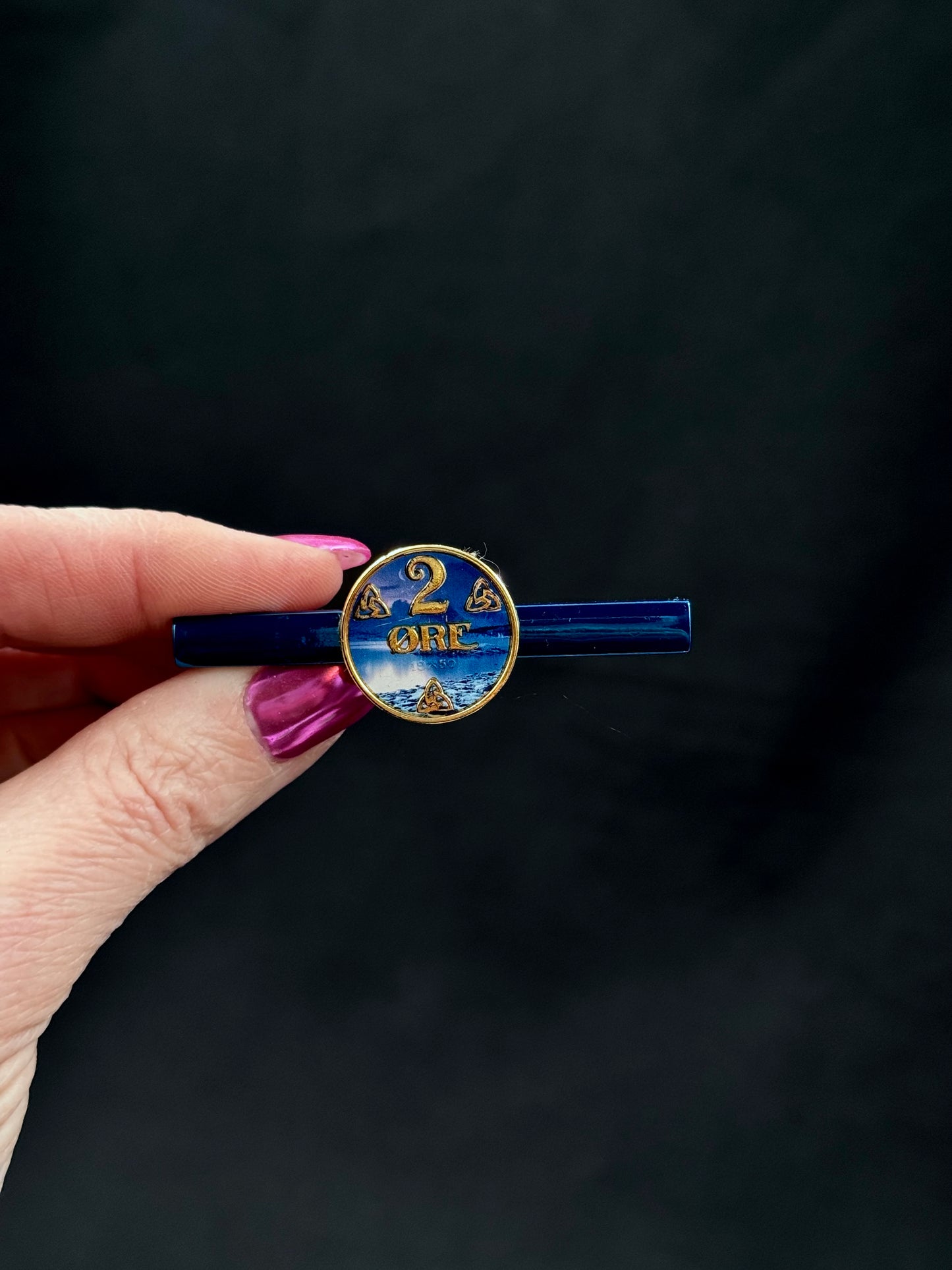 Vintage slipsnål samlermynt blå 2 øret