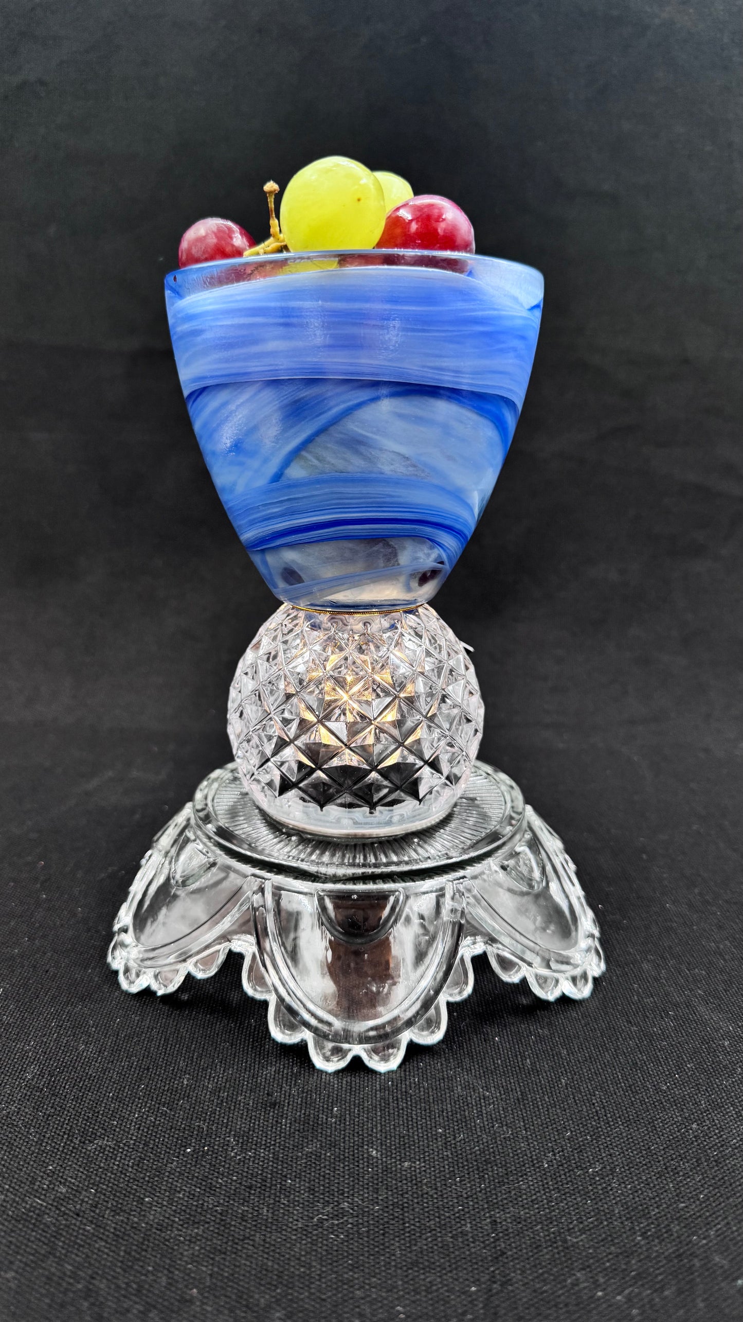 Mini Solcellelampe blå fot og sjøgrønn skål