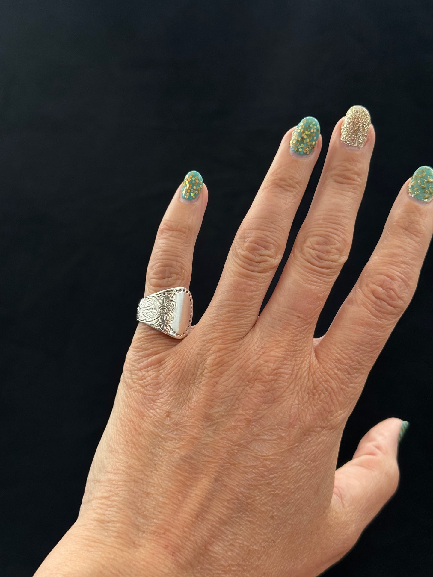 Bestilling! Vintage skjerfring og ring i Flat rose