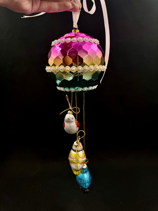 Disco julekule med 3 små fugler