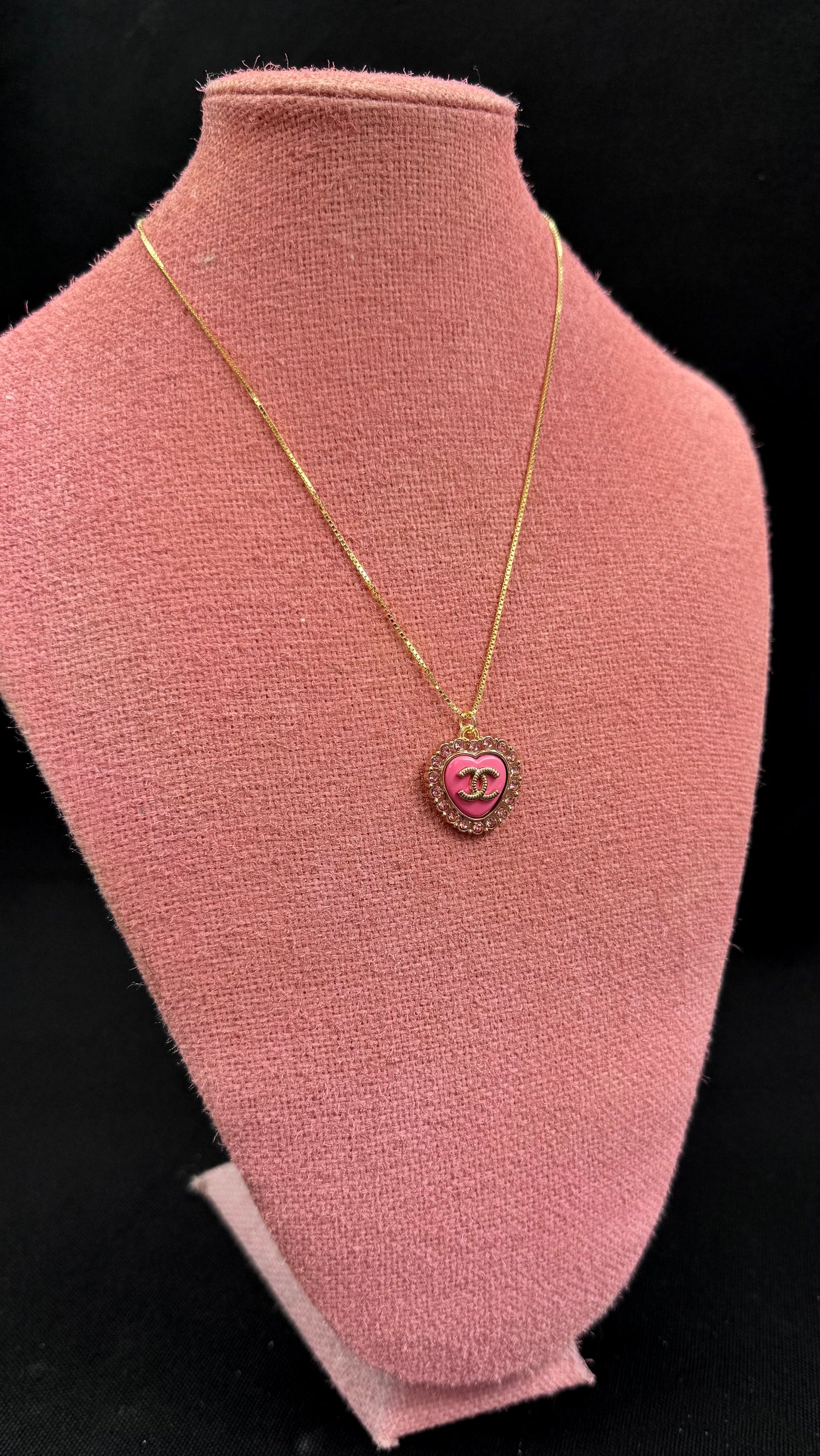 Vintage Chanel smykke gull og rosa hjerte og rosa diamanter
