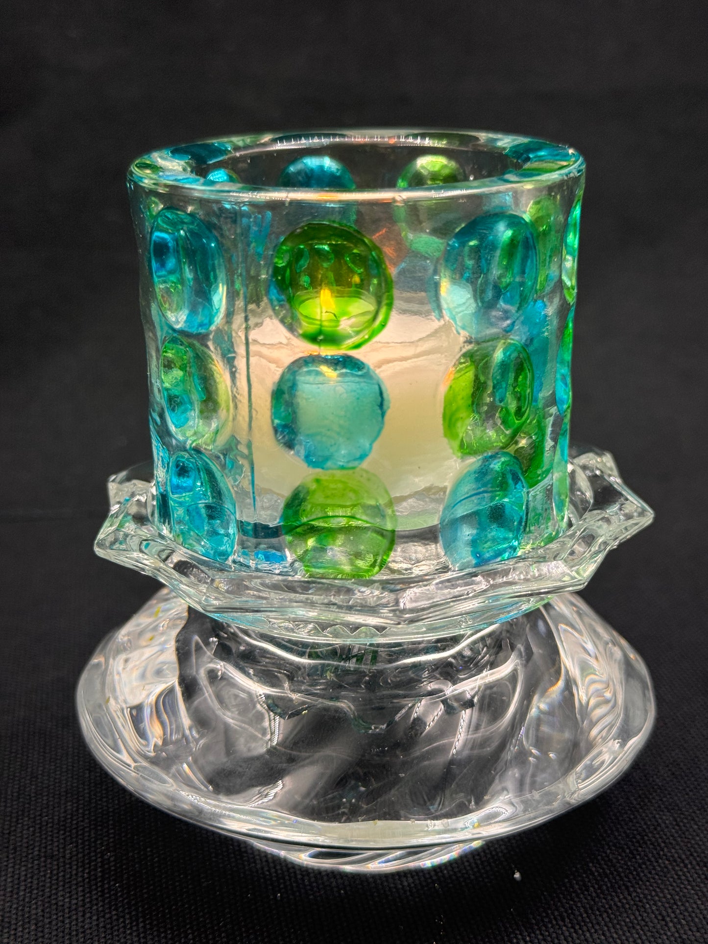 Vintage lysestake «mini» grønn/blå