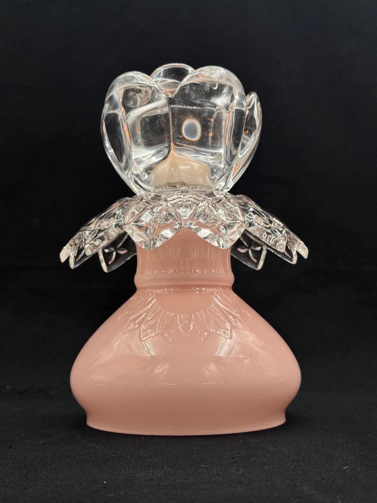 Vintage lysestake i krystall og lyserosa fot liten