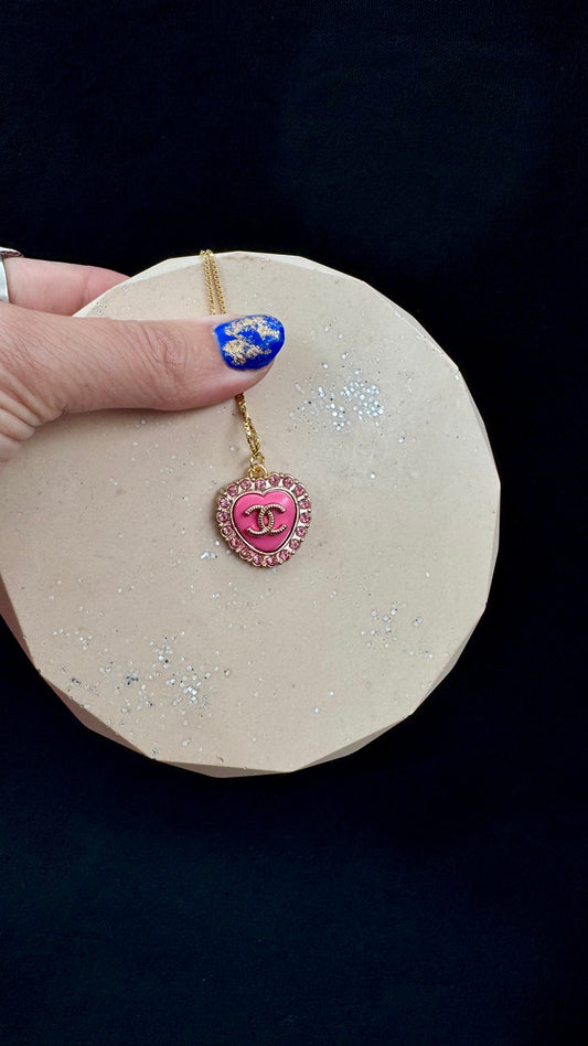 Vintage Chanel smykke gull og rosa hjerte og rosa diamanter