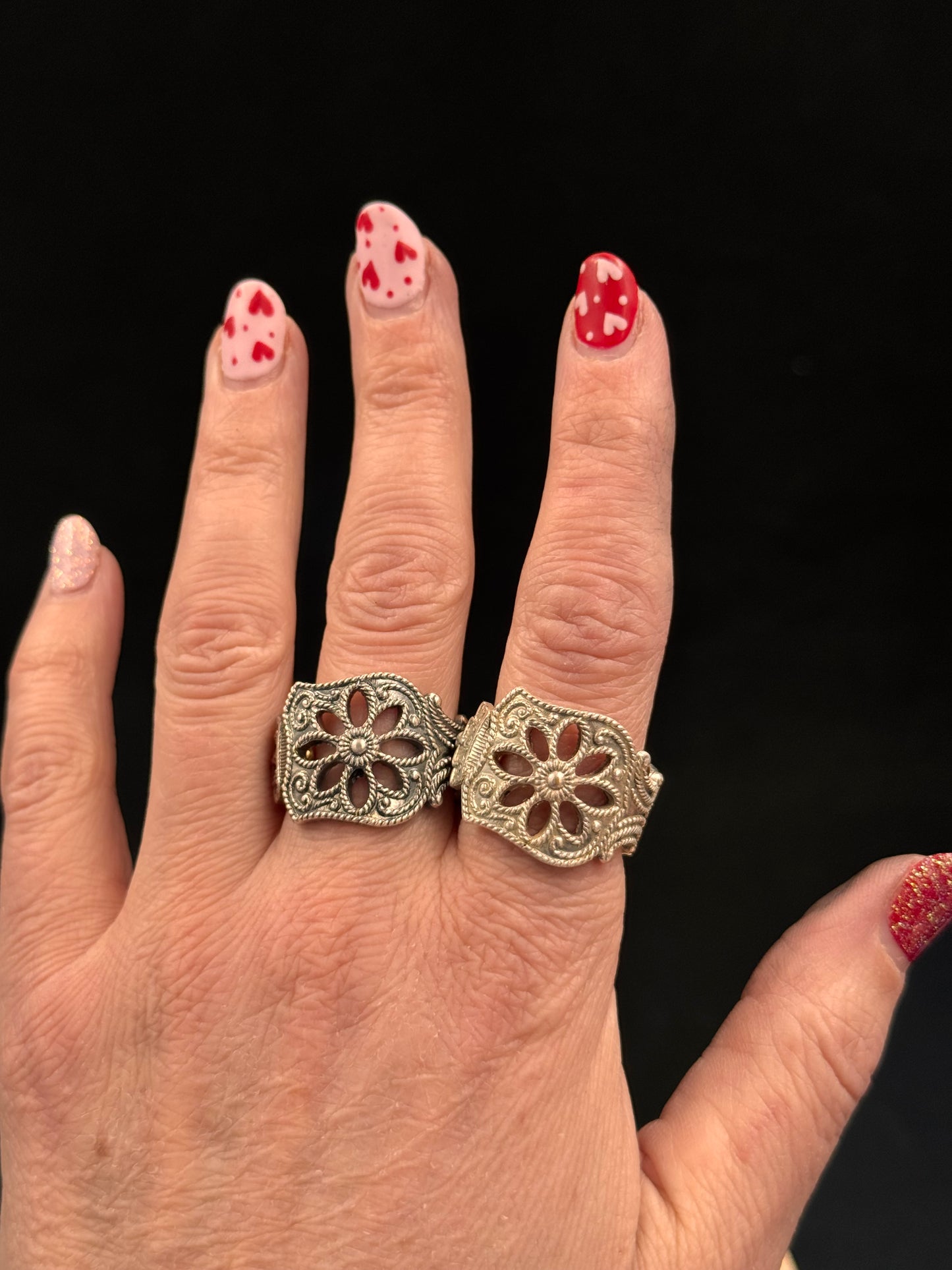 Vintage sølvring «Filigran» str 61 hvit