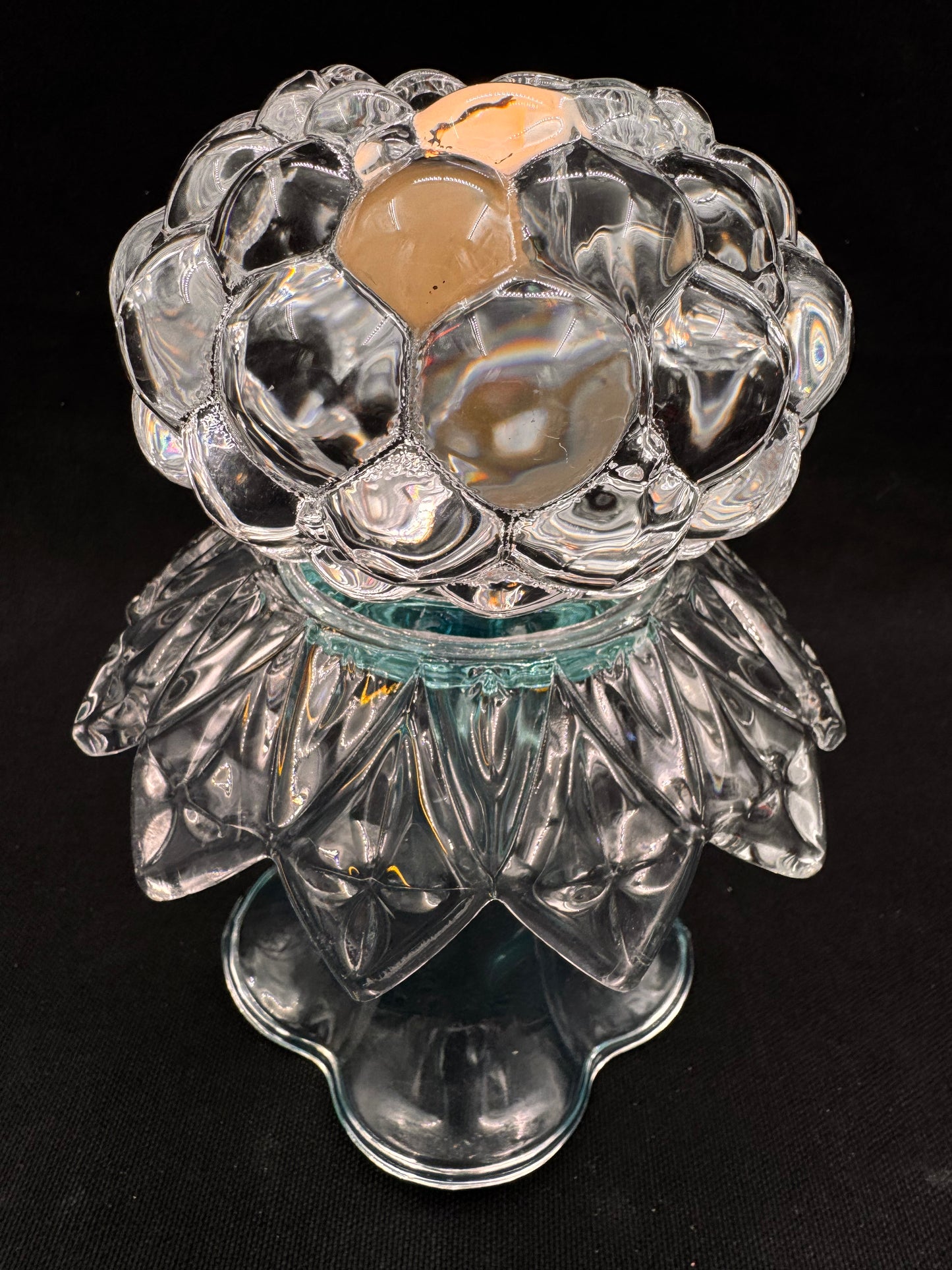 Vintage lysestake Orrefors krystall og med turkis fot