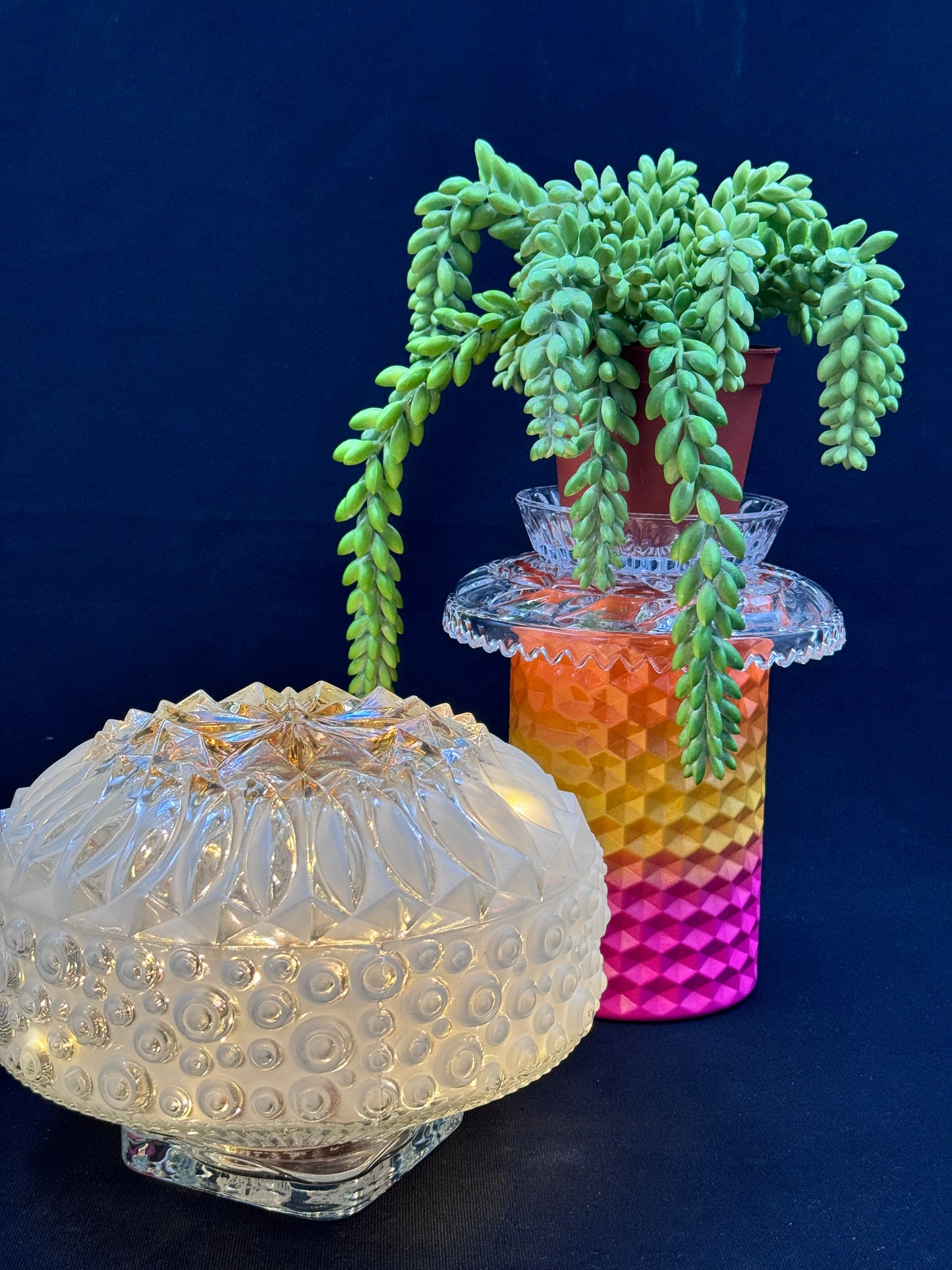 Vintage Diamantlampe med solnedgangfot og vintage kuppel