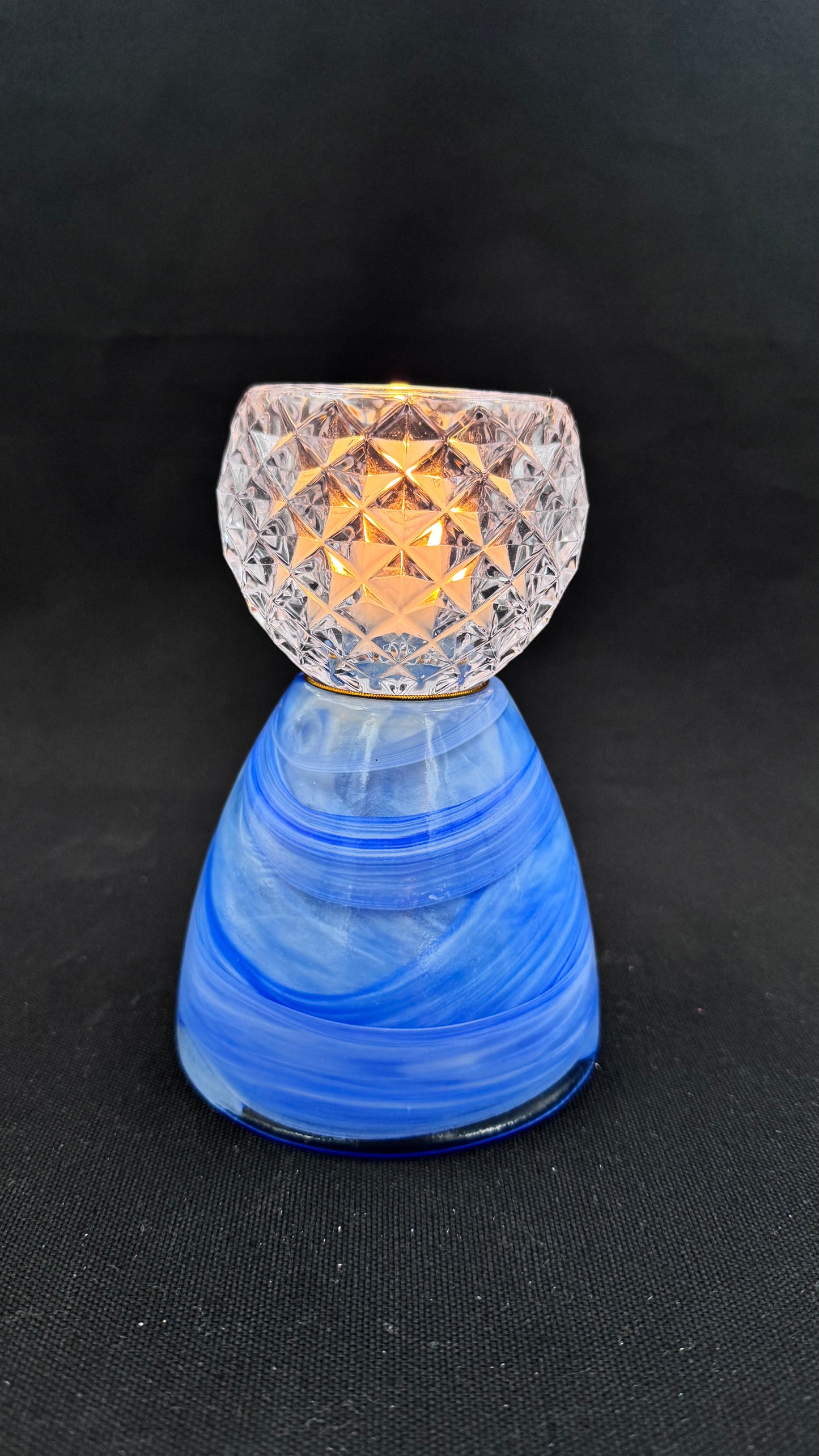 Mini Solcellelampe blå fot og sjøgrønn skål