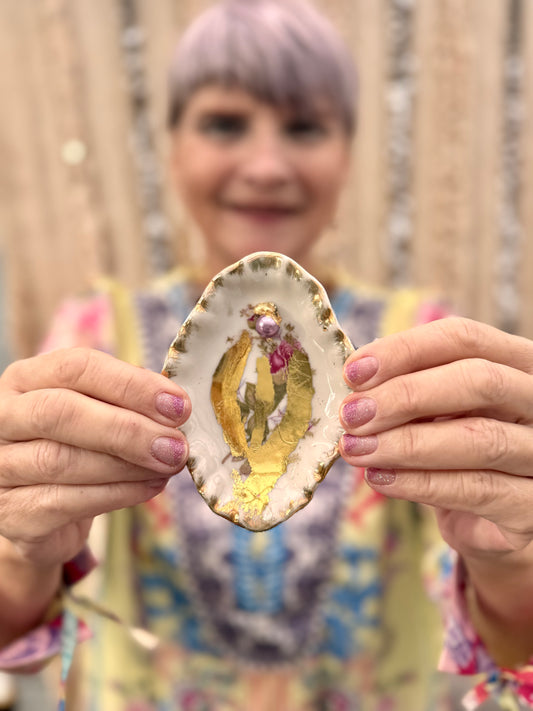 Vulvakunst rosa blomst og lyslilla perle