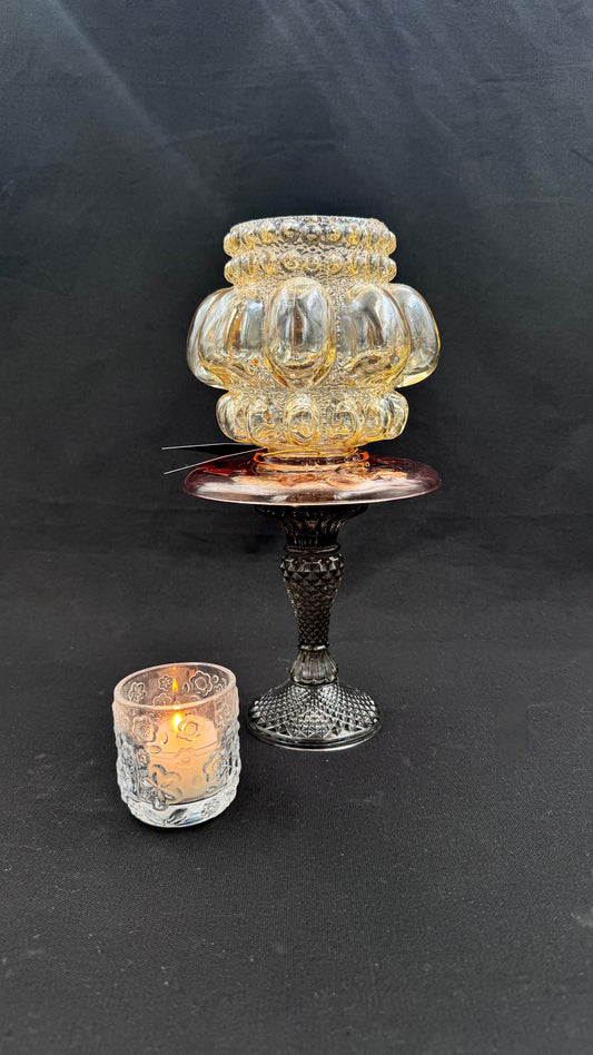 Vintage Helena Tynell lykt kuppel på høy fot i smoke grå