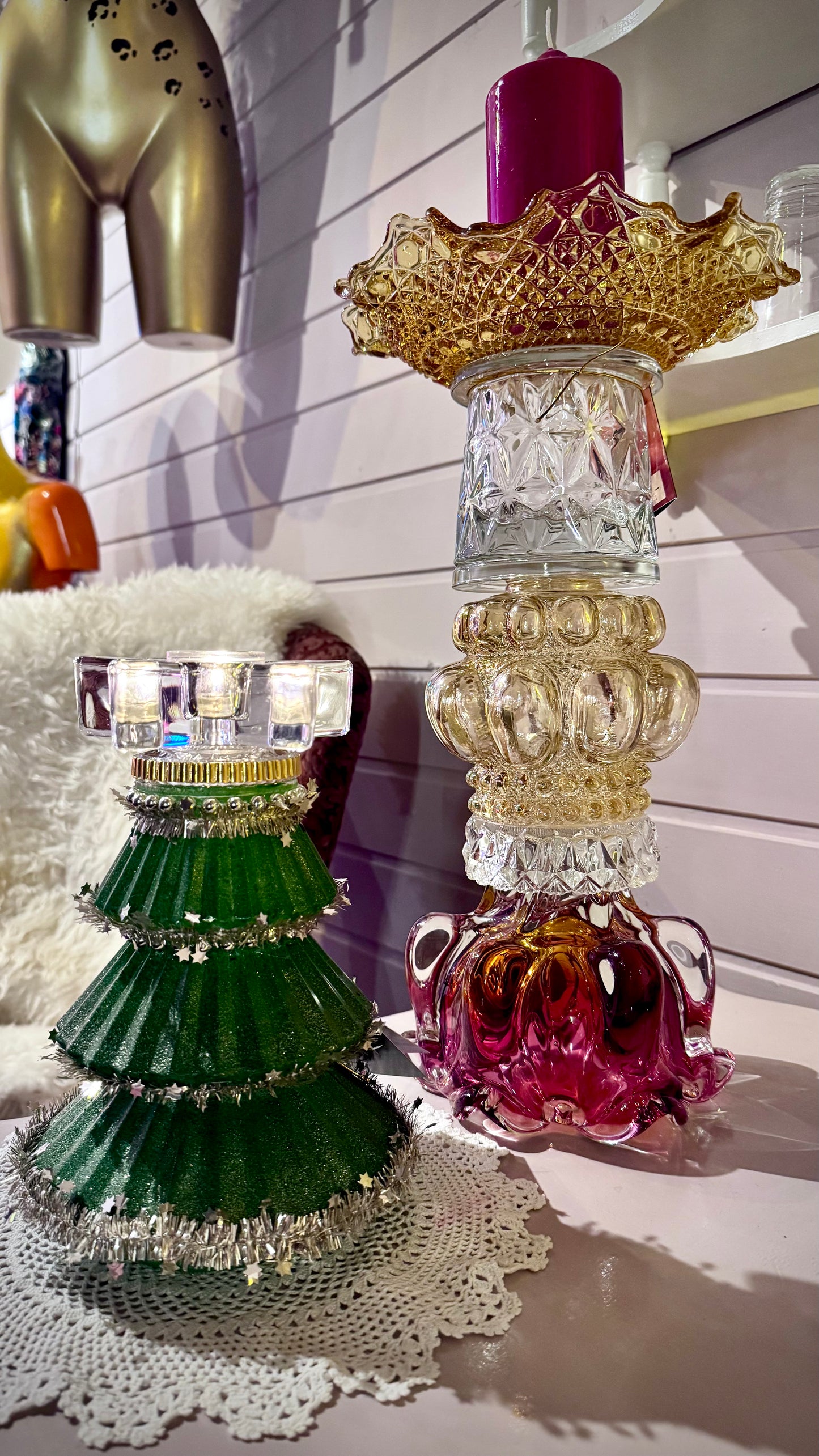 Vintage lysestake i designerkrystall som Helena Tynell
