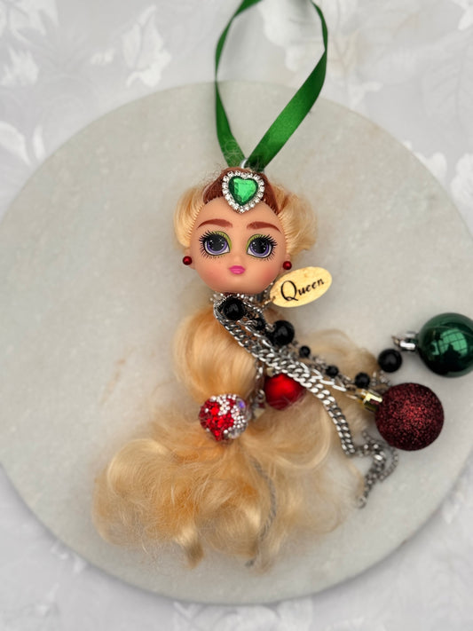 Vintage Barbie julekule «Blondine med grønn diamant i pannen»