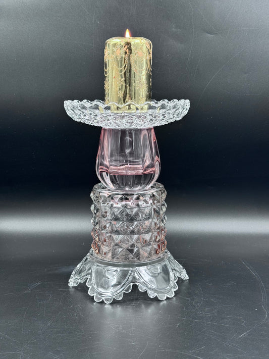 Vintage lysestake i fersken og rosa