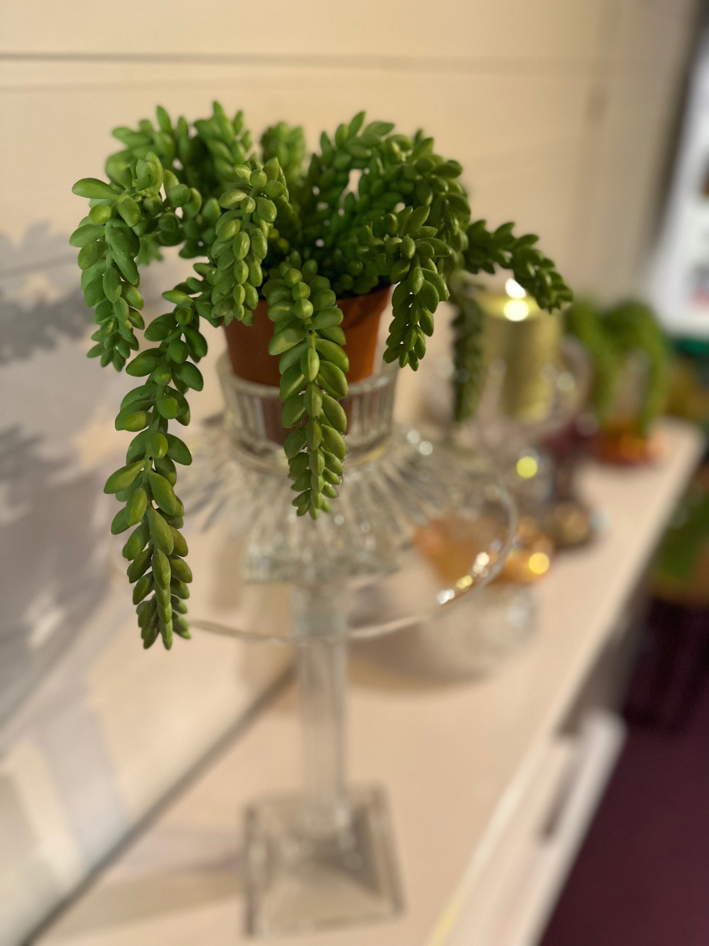 Majestetisk Diamantlampe i krystall og champagnefarge