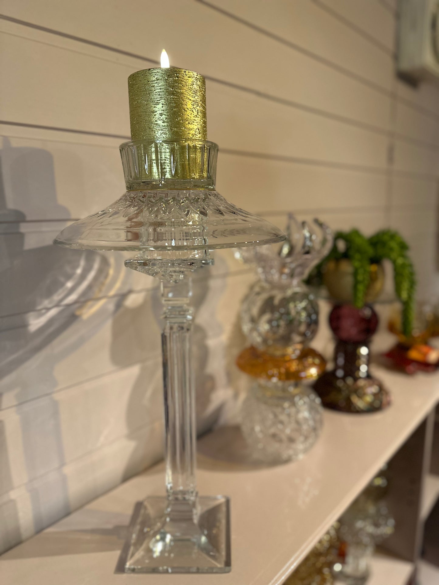 Majestetisk Diamantlampe i krystall og champagnefarge