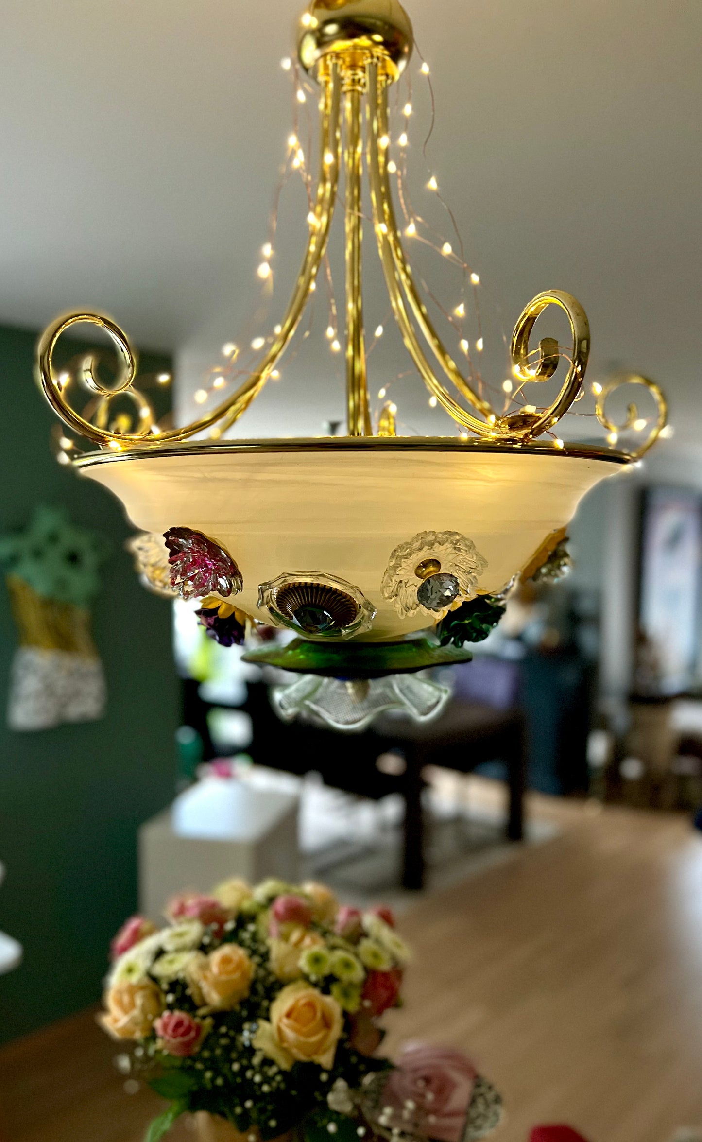 Chandelier with glass flowers