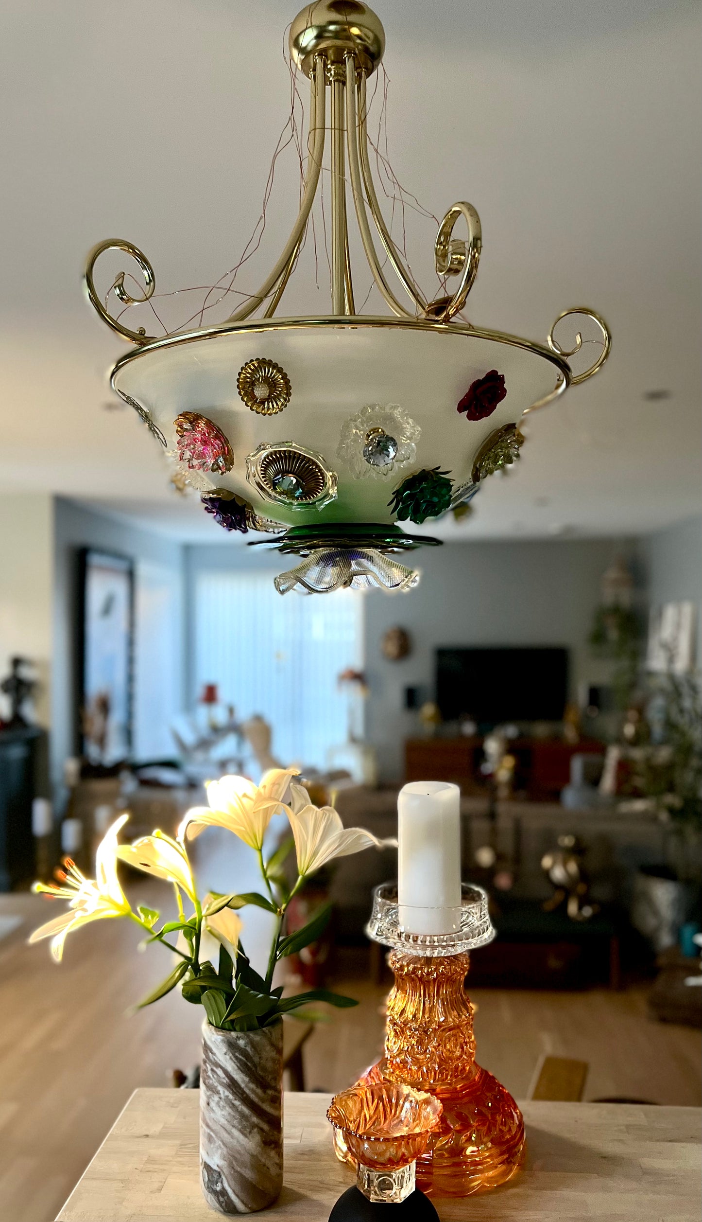 Chandelier with glass flowers