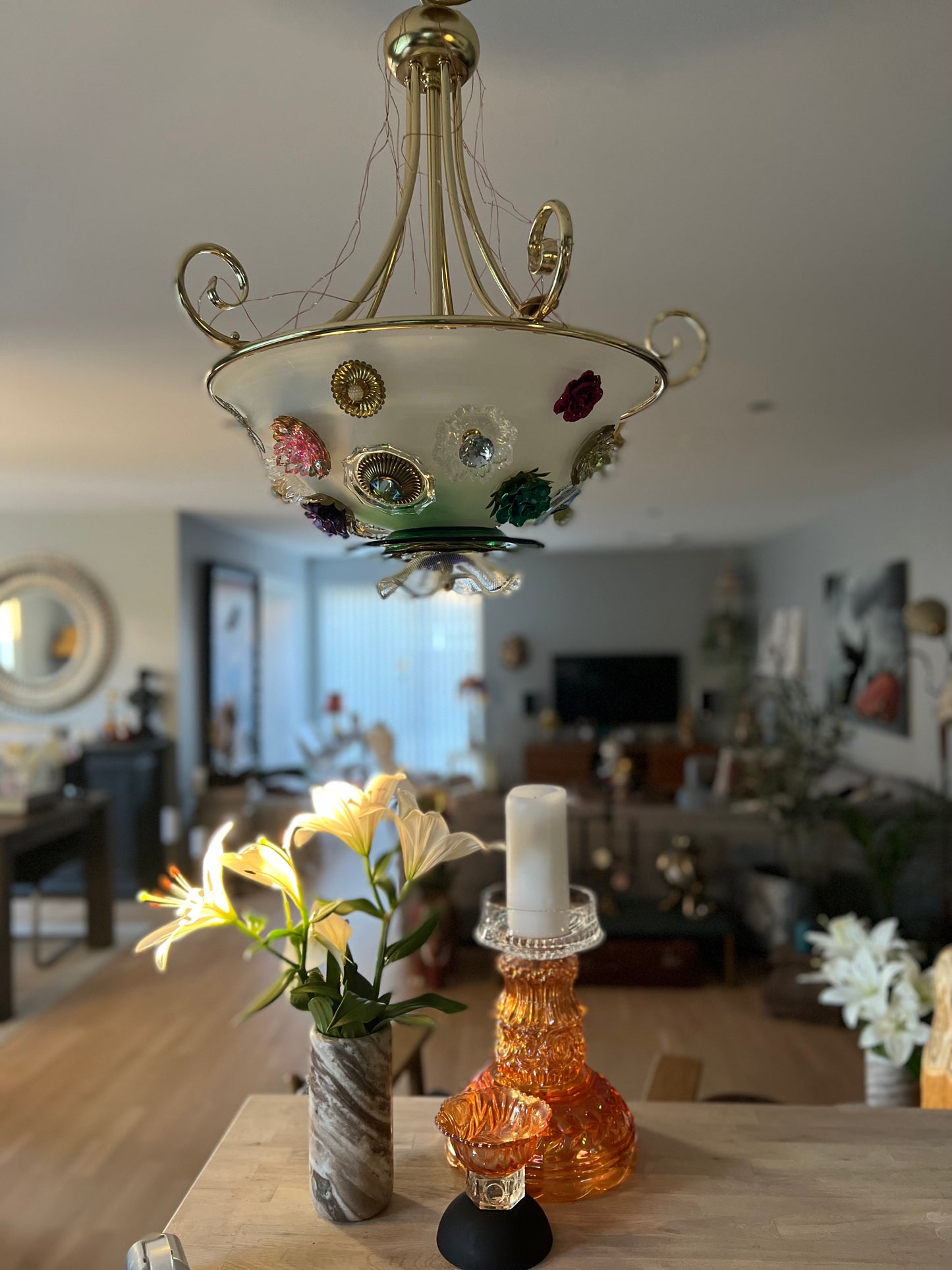 Chandelier with glass flowers