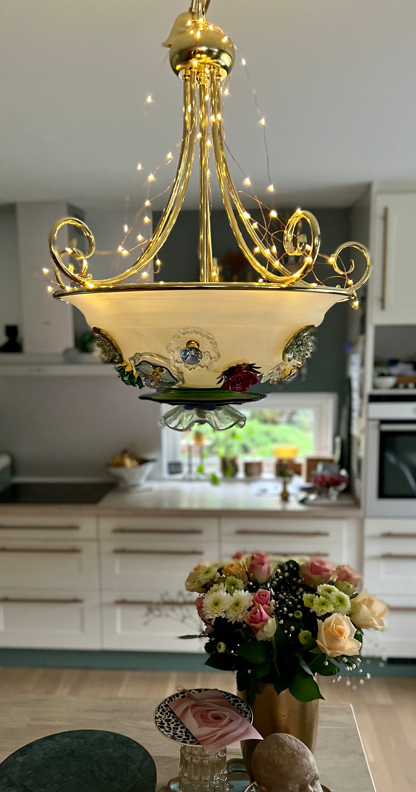 Chandelier with glass flowers