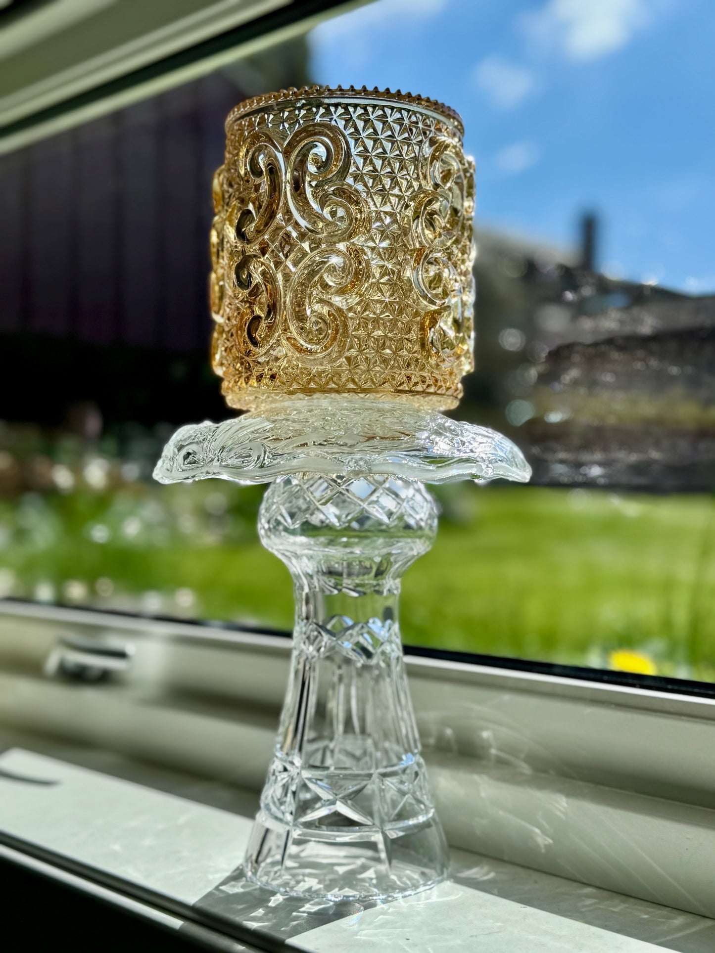Vintage champagne lyslykt i klart krystall