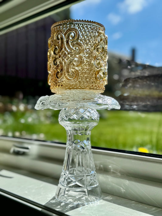 Vintage champagne lyslykt i klart krystall