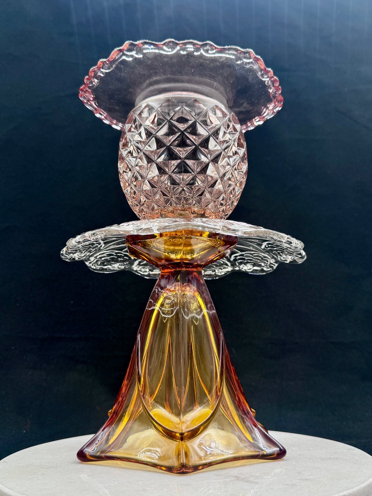 Bestilling! Stor solcellelampe med retro vase i rav gult og rosa kule