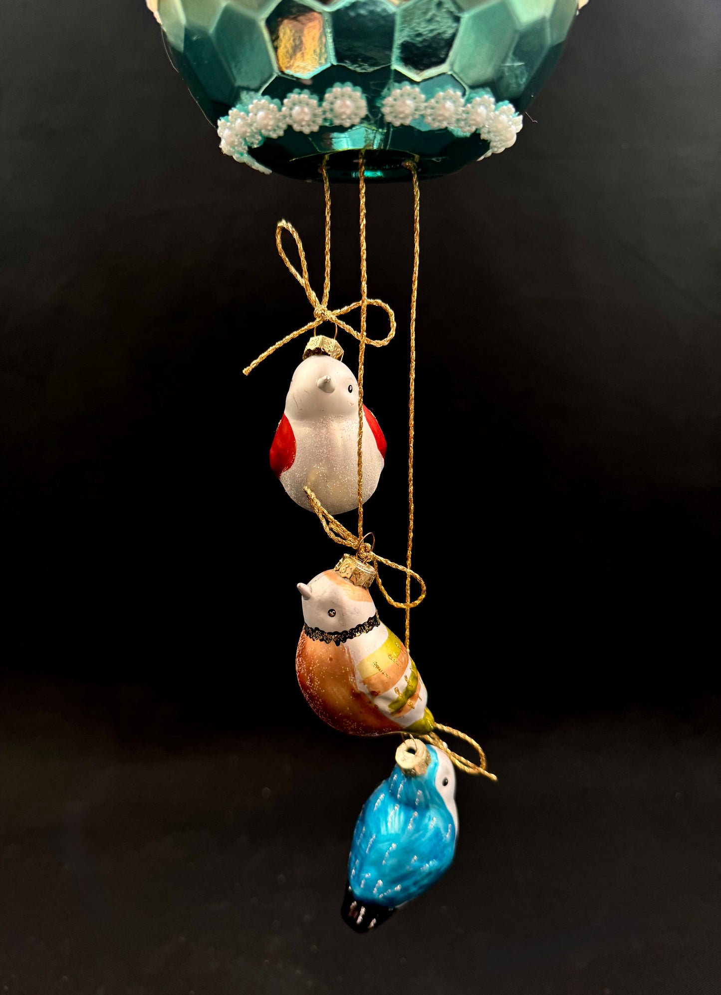 Disco julekule med 3 små fugler