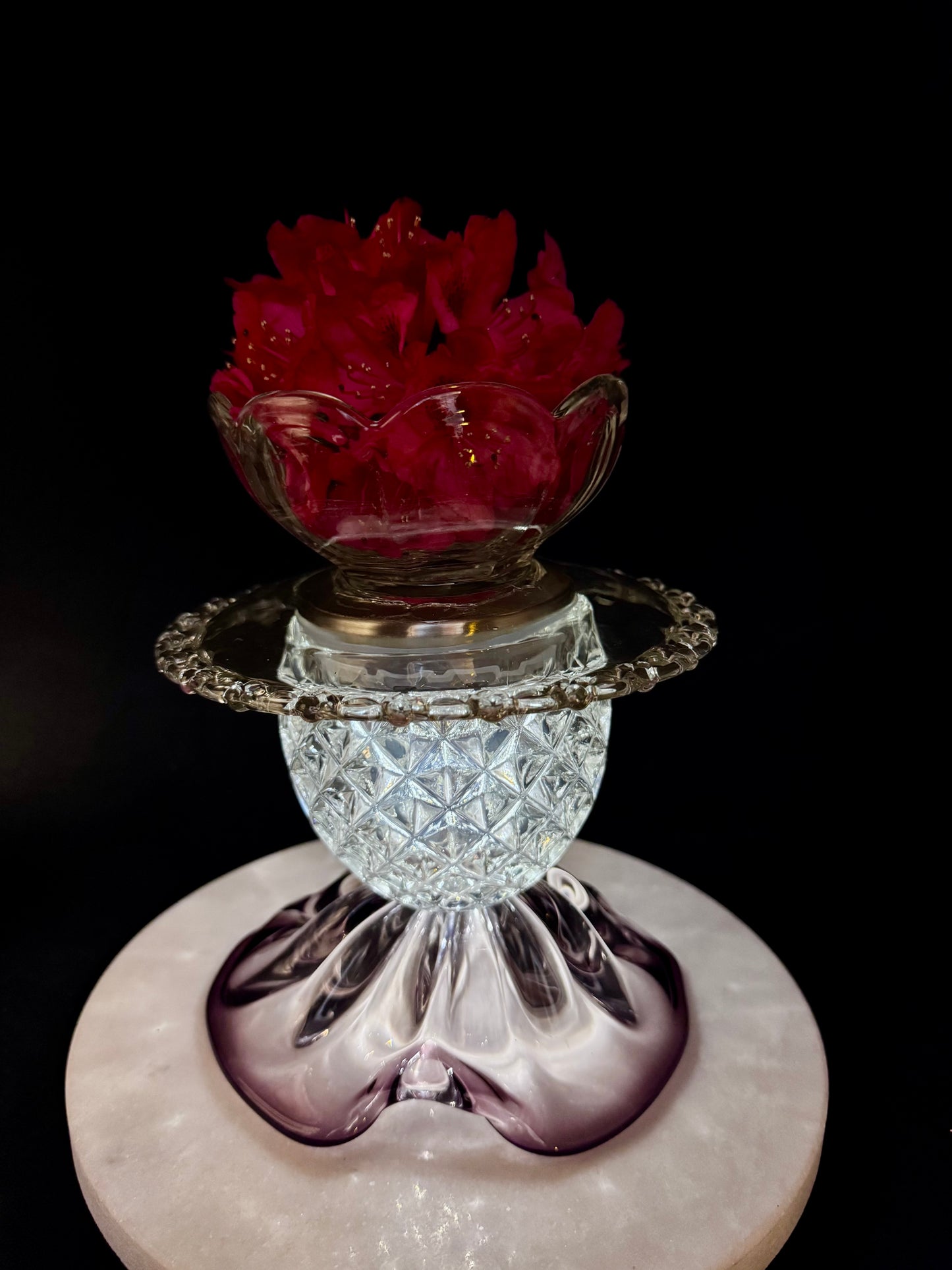 Vintage solcellelampe lilla Chribska krystall og glasskål