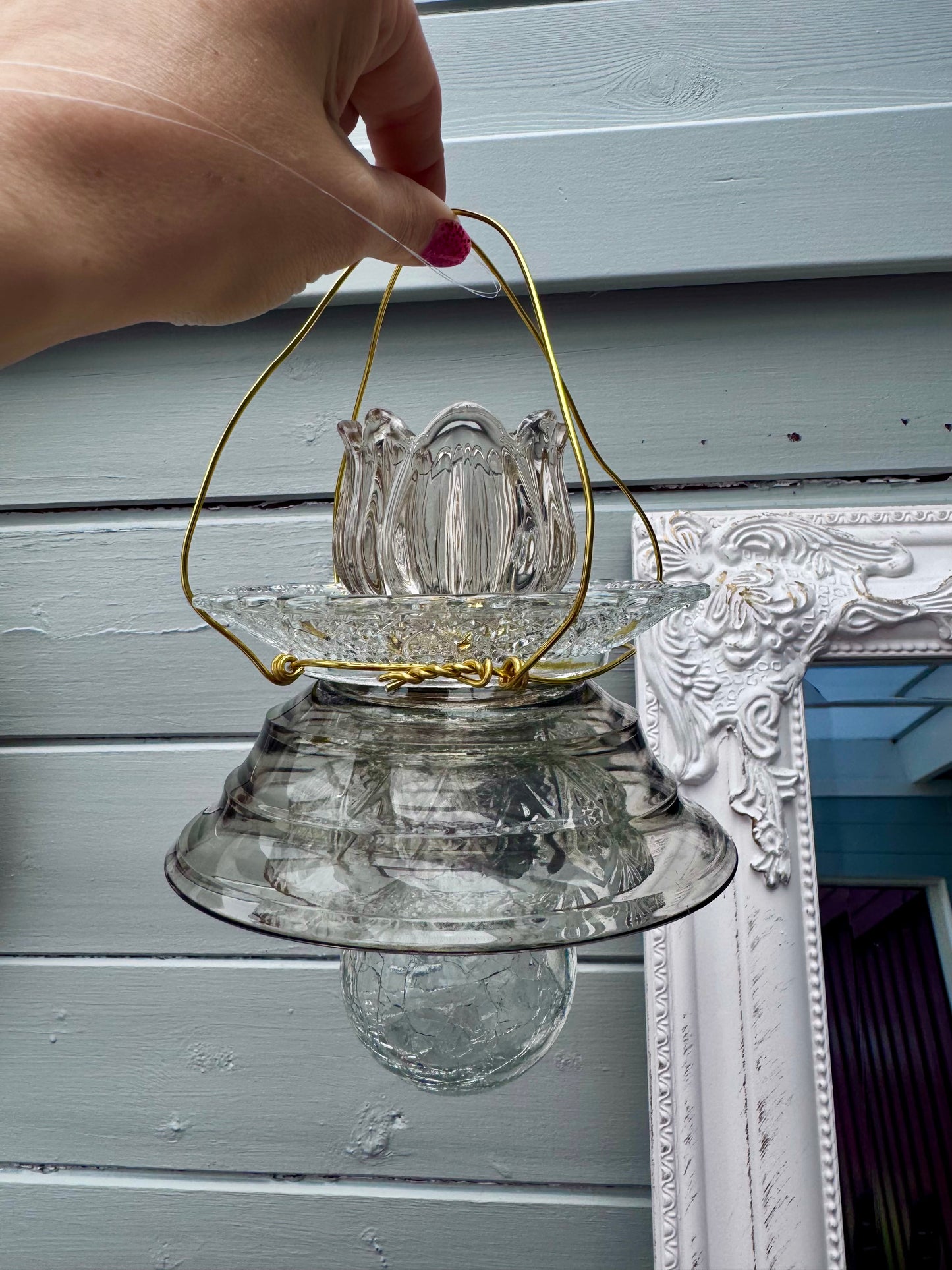 Vintage Solcellelampe hengelykt - grå tulipan og smoke skål