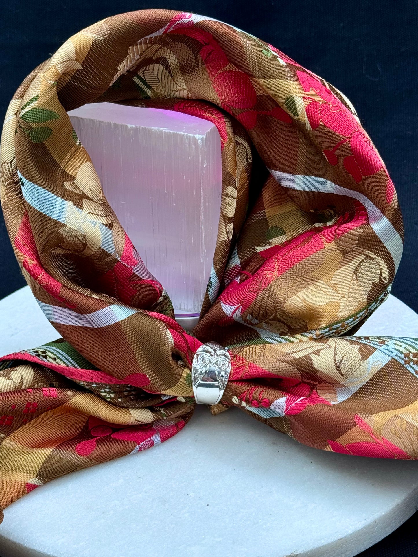 Bestilling! Vintage skjerfring eget sølv «Opphøyd rose»