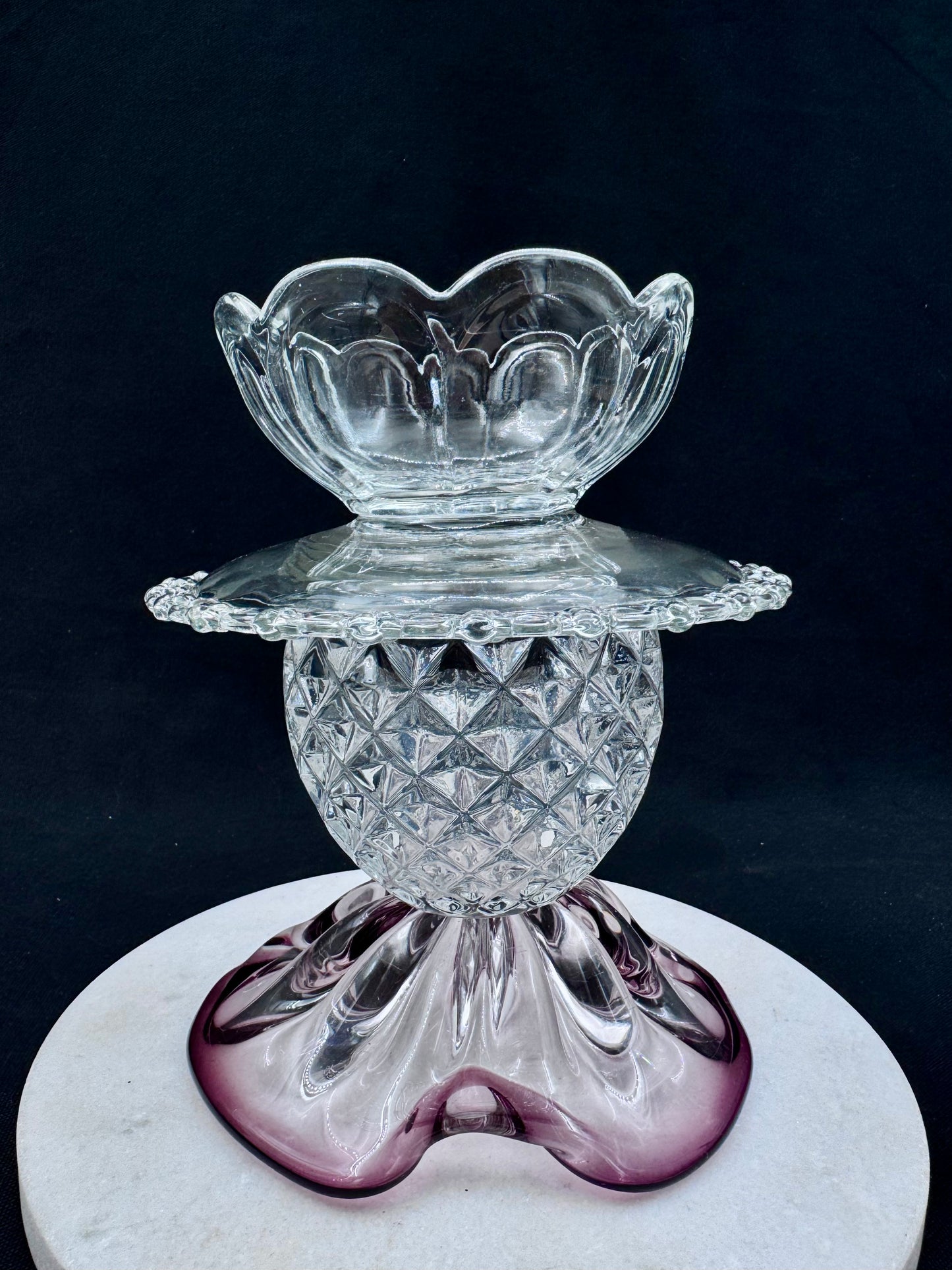 Vintage solcellelampe lilla Chribska krystall og glasskål