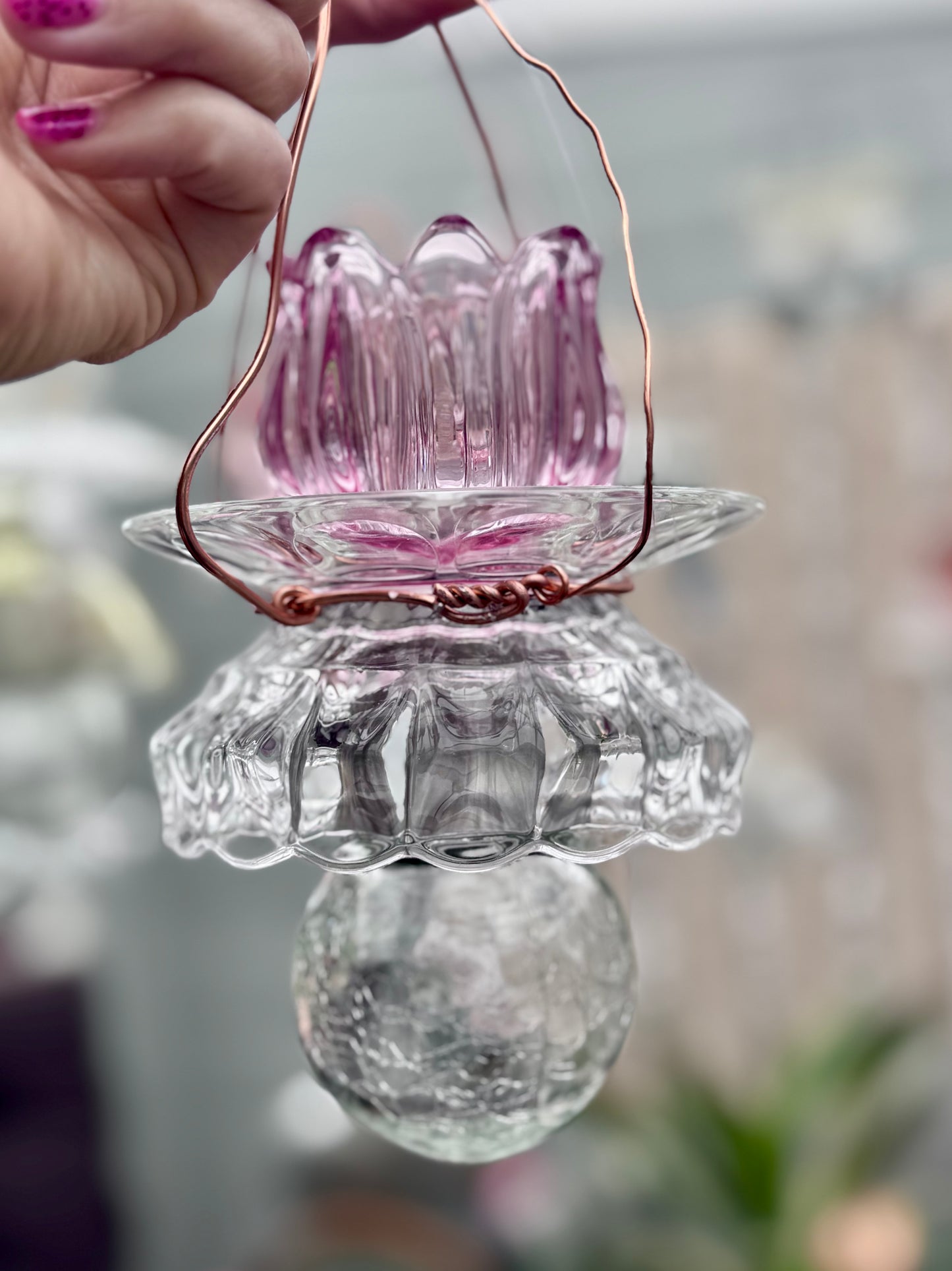 Vintage Solcellelampe hengelykt - rosa tulipan
