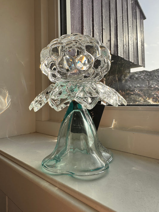 Vintage lysestake Orrefors krystall og med turkis fot