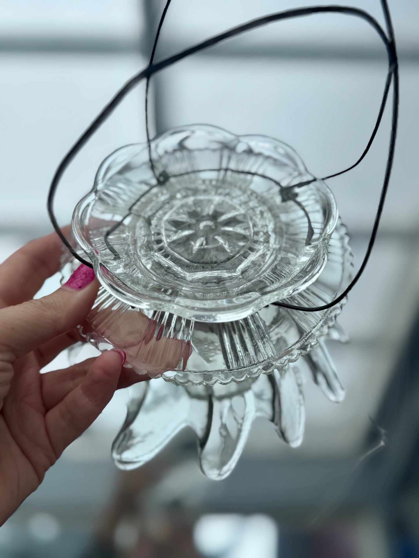 Vintage Solcellelampe hengelykt - klart glass og svart feste