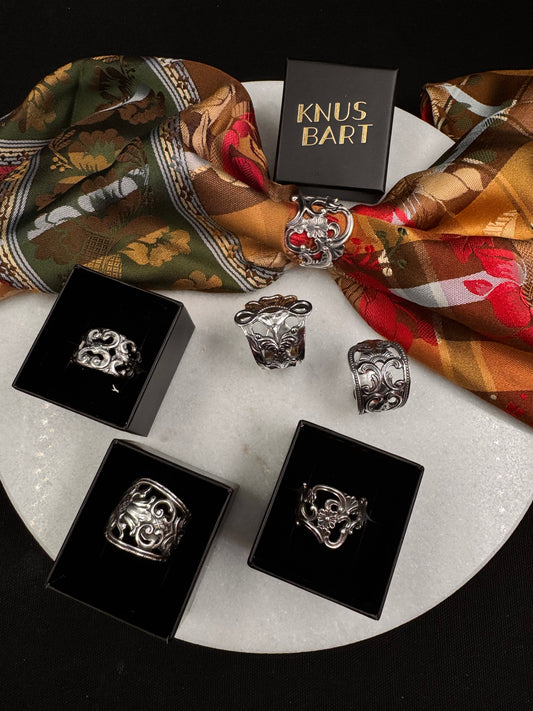 Bestilling! Vintage 3 skjerfringer og 3 ringer - eget sølv